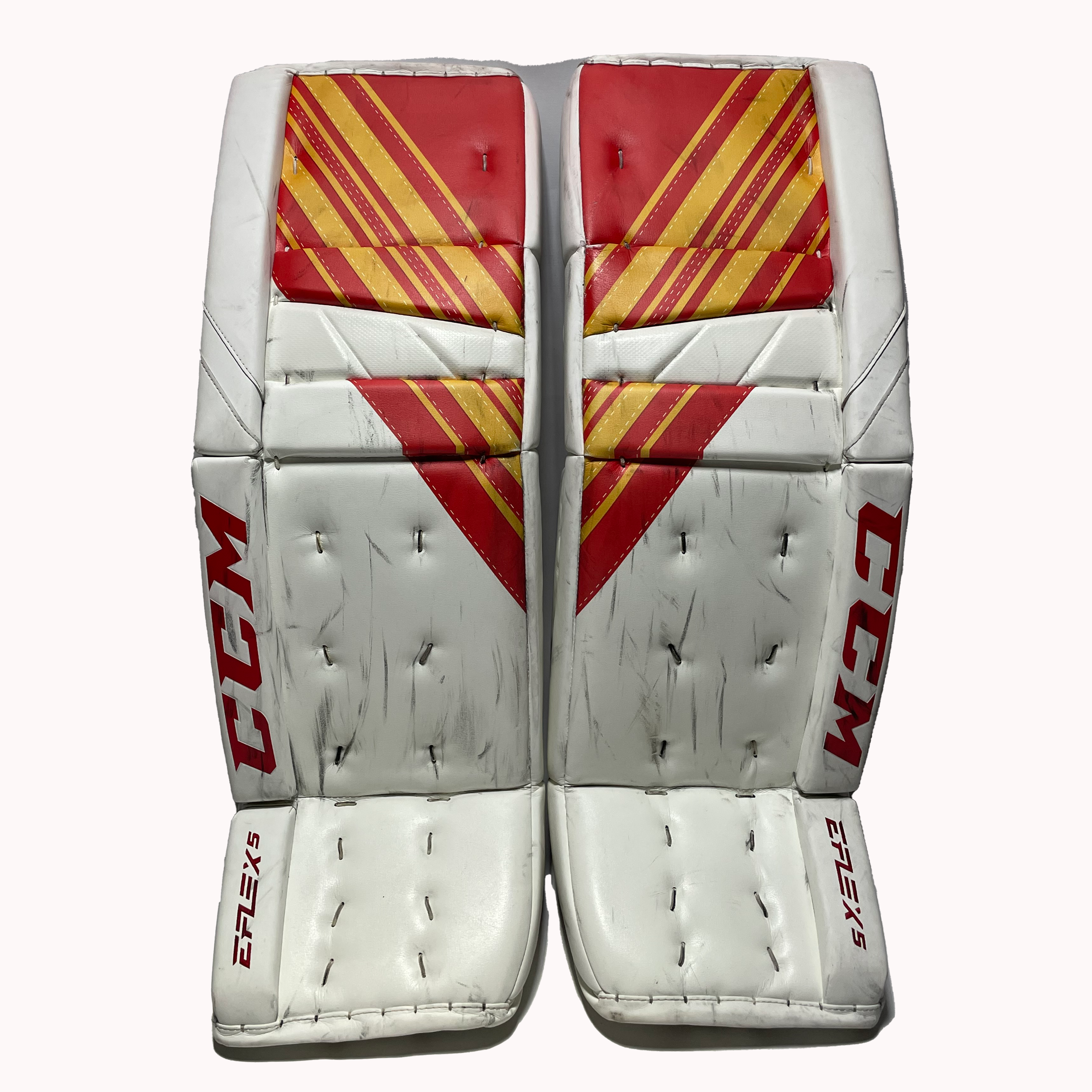 CCM Extreme Flex 5 - Ensemble de gardien de but Pro Stock d'occasion (blanc/rouge/jaune)